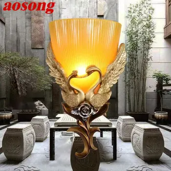 Современный настенный бра AOSONG с лебедем, светодиодное внутреннее Золотое Романтическое креативное освещение для домашнего декора гостиной и спальни