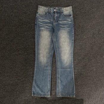 PFNW Выстиранные мужские джинсы в полоску контрастного цвета, широкие джинсовые брюки, Новые модные Легкие брюки-клеш, Винтажная весна 2024 28W2596 Изображение 2