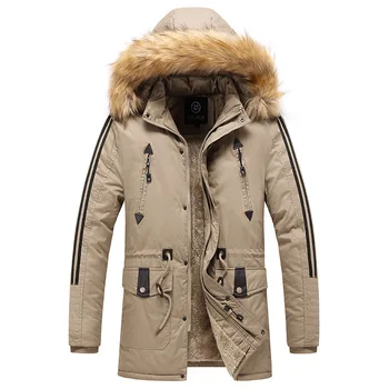 2023 Новая мужская хлопчатобумажная куртка средней длины с плюшем и утолщенной хлопчатобумажной курткой из импортного хлопка, модное мужское зимнее пальто