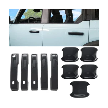 Вставки Крышки Дверной Ручки Автомобиля + Комплект Крышки Дверной Чаши для Ford Bronco 2021 2022 2023, Аксессуары для 4 Дверей, ABS Черный Изображение 2