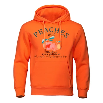 Peaches Attention Толстовки с надписями Very Delicious Мужские пуловеры Clothesstreet Hip Hop Sweatshirt Повседневные Спортивные Свободные мужские толстовки с капюшоном Изображение 2
