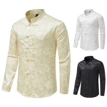 Весна и осень 2022, Новая мужская рубашка в стиле Тан, Мужская рубашка в китайском стиле с длинными рукавами, Трендовая рубашка на пуговицах в китайском стиле