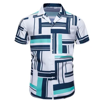 Мужская Праздничная Повседневная Гавайская Рубашка Aloha С Коротким Рукавом И Тропическим Принтом Aloha Blue Shirts Camisa Hawaiana Camisa