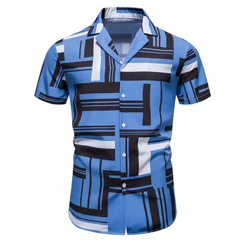 Мужская Праздничная Повседневная Гавайская Рубашка Aloha С Коротким Рукавом И Тропическим Принтом Aloha Blue Shirts Camisa Hawaiana Camisa Изображение 2