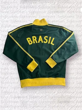 Толстовка с капюшоном на молнии, винтажная куртка junk gothic, Y2K, эстетичная ретро-пятизвездочная бразильская зеленая толстовка с вышивкой буквами 2023 года. Изображение 2