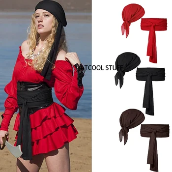 Средневековый пиратский костюм, головной платок, пояс, набор для косплея на Хэллоуин для взрослых и детей, реквизит для винтажной вечеринки на Хэллоуин