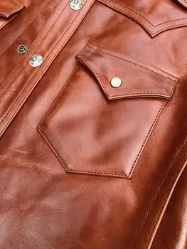 Американская ретро-итальянская куртка Governor из воловьей кожи без масляного воска, короткая джинсовая куртка приталенного кроя в стиле RL Изображение 2
