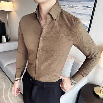 Camisa Social Masculinas De Luxo, Приталенные Рубашки-Смокинги с V-образным вырезом и Длинным Рукавом для Мужчин, Осенняя Блузка для Свадебной Вечеринки, Homme Plus Size