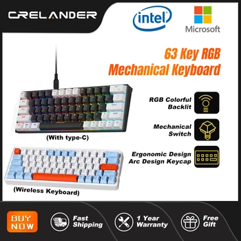 Механическая клавиатура ZA646 Игровая клавиатура с 63 клавишами смешанной подсветки RGB для ноутбуков киберспорта Беспроводная клавиатура Bluetooth 2,4 ГГц