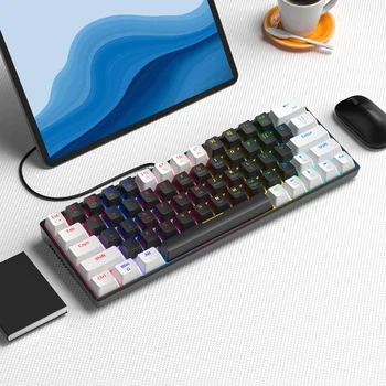 Механическая клавиатура ZA646 Игровая клавиатура с 63 клавишами смешанной подсветки RGB для ноутбуков киберспорта Беспроводная клавиатура Bluetooth 2,4 ГГц Изображение 2