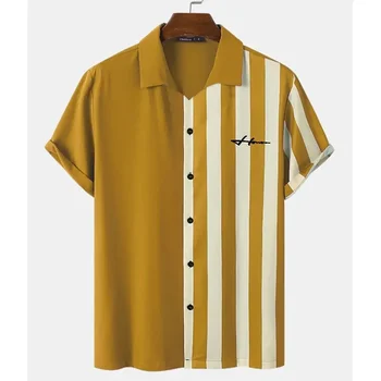 Летние мужские гавайские рубашки, полосатые топы с коротким рукавом, цветная 3D блузка, одежда оверсайз, брендовая одежда для мужчин, роскошная однотонная одежда Изображение 2