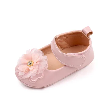 Обувь принцессы с цветочным кружевом и стразами для маленьких девочек, нескользящая обувь на плоской подошве с резиновой подошвой, Обувь для ходьбы с мелким ртом Изображение 2