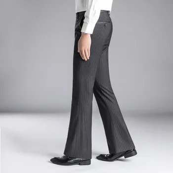 Осенние брюки в полоску для мужчин, модные широкие длинные брюки с эластичной резинкой Изображение 2