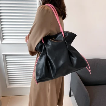 простая женская сумка через плечо Большой емкости, сумка-тоут, модная однотонная женская сумка, дизайнерская роскошная сумка для женщин, сумки-портмоне Изображение 2