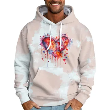 Мужская толстовка с принтом в форме сердца, осенне-зимние топы с капюшоном с карманом кенгуру, Модные повседневные худи для пар, хит продаж, S-6XL
