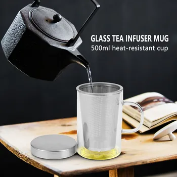 Дорожная термостойкая стеклянная кружка для заварки чая объемом 500 мл с крышкой из нержавеющей стали, стакан для кофейной чашки, Кухонный термостойкий стакан большого размера