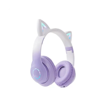 Наушники со светодиодной вспышкой, милые кошачьи ушки, беспроводные наушники с микрофоном, стереомузыкальные гарнитуры для детей и девочек, TWS Bluetooth 5.0 D Изображение 2