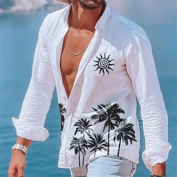 Мужская повседневная рубашка с длинным рукавом с 3D-принтом с ботанической графикой 2023, простая летняя рубашка на пуговицах, мужские летние каникулы с длинным рукавом