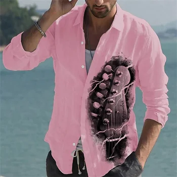 Мужская повседневная рубашка с длинным рукавом с 3D-принтом с ботанической графикой 2023, простая летняя рубашка на пуговицах, мужские летние каникулы с длинным рукавом Изображение 2