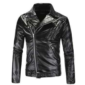 Осенне-зимняя мужская приталенная куртка из искусственной кожи с лацканами, мотоциклетная кожаная куртка в стиле панк-рок, деловая куртка в стиле панк-рок.