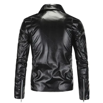 Осенне-зимняя мужская приталенная куртка из искусственной кожи с лацканами, мотоциклетная кожаная куртка в стиле панк-рок, деловая куртка в стиле панк-рок. Изображение 2