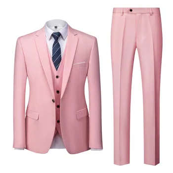 3 предмета (куртка + жилет + брюки), мужские костюмы, однобортный блейзер для жениха, свадебной вечеринки, Мужской повседневный деловой костюм, приталенные костюмы
