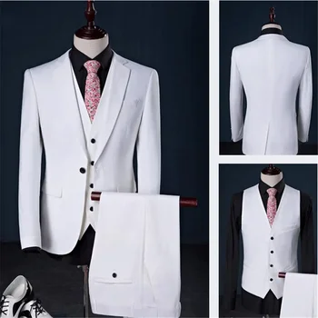 3 предмета (куртка + жилет + брюки), мужские костюмы, однобортный блейзер для жениха, свадебной вечеринки, Мужской повседневный деловой костюм, приталенные костюмы Изображение 2