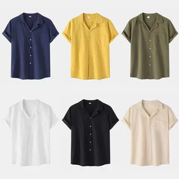 Мужская одежда 2022, Новая летняя рубашка из хлопка и льна с короткими рукавами, мужская льняная повседневная рубашка-кардиган с коротким рукавом, тонкая рубашка для мужчин