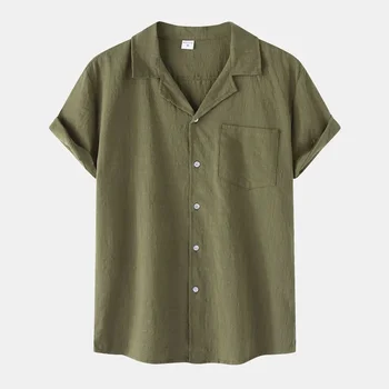 Мужская одежда 2022, Новая летняя рубашка из хлопка и льна с короткими рукавами, мужская льняная повседневная рубашка-кардиган с коротким рукавом, тонкая рубашка для мужчин Изображение 2