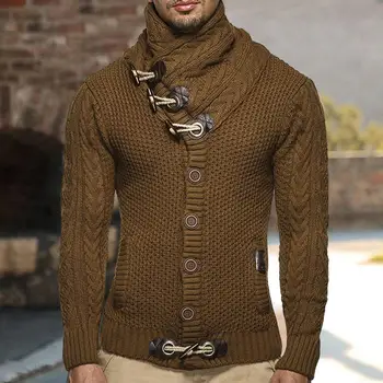 Модный мужской трикотаж С длинным рукавом, Стирающийся Мужской свитер, Приталенный Вязаный свитер Изображение 2