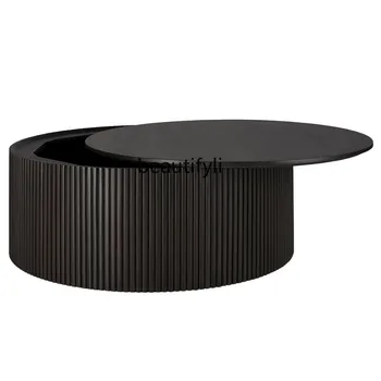 Хранение чайного столика из массива дерева, Маленький чайный столик, Дымчатый круглый, Бесшумный, простой, ретро-французский стиль