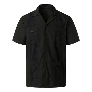 Мужская рубашка Douhoow в стиле ретро С коротким рукавом, отворотом, пуговицами, вышивкой в этническом стиле, плиссированные приталенные рубашки, топы 4XL