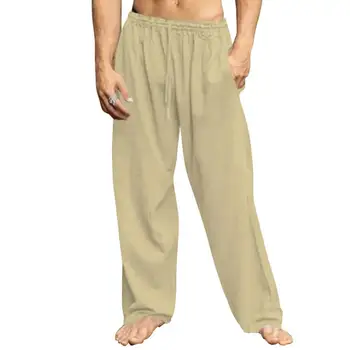 Мужские брюки Уличная одежда, прямые спортивные брюки с широкими штанинами, длинные брюки со средней посадкой на шнурке Изображение 2