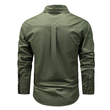 Мода 2023, осенне-весенняя одежда, Зеленые черные рубашки военного бренда Cargo Для мужчин, повседневные блузки с длинными рукавами, большие размеры 5XL 6XL Изображение 2