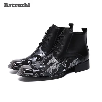 Batzuzhi/ Модные Мужские ботинки, Кожаные Ботильоны Ручной работы на шнуровке, Деловые Вечерние Официальные Кожаные Ботинки botas hombre, US6-US12 Изображение 2