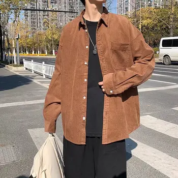 Мужская рубашка Design sense, японское свободное однотонное пальто на одежде