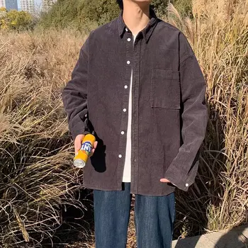 Мужская рубашка Design sense, японское свободное однотонное пальто на одежде Изображение 2