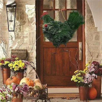 Рождественский венок с петухом, искусственная ветка, гирлянда из зеленых листьев для входной двери, сезонный венок ручной работы для рождественской гирлянды.