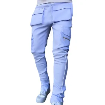 Мужские брюки-джоггеры цвета хаки, мужские брюки-карго, приталенные Спортивные Осенние светоотражающие стрейчевые Высококачественные дизайнерские повседневные брюки Regular Fit Изображение 2