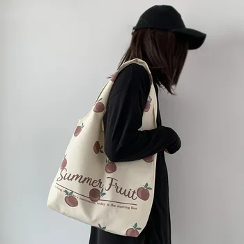 Фруктово-оранжевая холщовая женская сумка через плечо для японских студентов Ins Простая портативная сумка для покупок с принтом Изображение 2