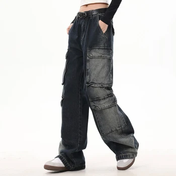 Хип-хоп Мешковатые джинсы Мужские Винтажные синие свободные прямые джинсовые брюки Harajuku Уличная одежда Джинсовые брюки Изображение 2
