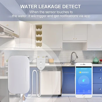  Датчик утечки воды Tuya Zigbee Детектор сигнализации о переливе воды Мониторинг в режиме реального времени Уведомление приложения для кухни Ванной комнаты Изображение 2