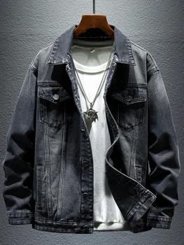 Джинсовая куртка Мужская из выстиранного хлопка, однотонная, с вышивкой дорогими буквами и геометрическим рисунком, весенне-осенняя повседневная свободная мода Изображение 2