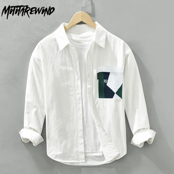 Японская Белая рубашка с длинным рукавом, мужские повседневные хлопчатобумажные рубашки в стиле пэчворк, индивидуальность, молодежная Мужская мода, Свободные топы
