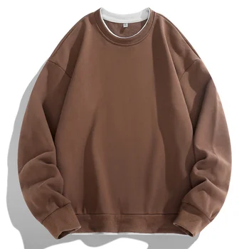 Мужской пуловер 2024 года с круглым вырезом, Модная однотонная свободная повседневная футболка с длинными рукавами, Универсальные топы с длинными рукавами