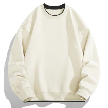 Мужской пуловер 2024 года с круглым вырезом, Модная однотонная свободная повседневная футболка с длинными рукавами, Универсальные топы с длинными рукавами Изображение 2