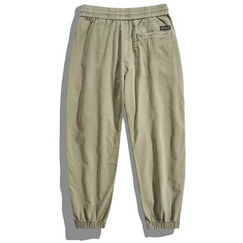 Мужские хлопчатобумажные повседневные брюки, Весенне-летние тонкие комбинезоны с эластичной резинкой на талии, Однотонные спортивные брюки в комплекте, брюки-карго Изображение 2
