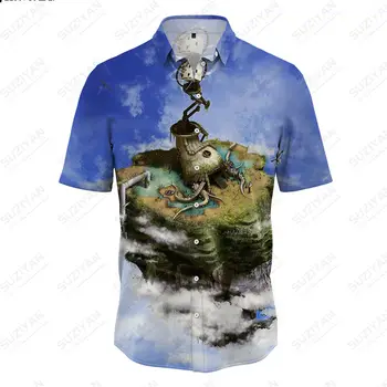 Мужская гавайская рубашка, свободный повседневный кардиган с отворотом, абстрактный дизайн, принт, мужская рубашка в стиле ретро с короткими рукавами, Уличный размер Oversize