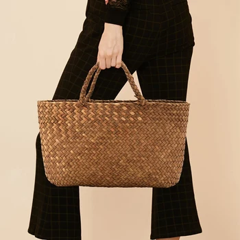 Повседневная соломенная сумка Натуральные плетеные сумки-тоут Женская плетеная сумка для сада Мини Плетеные сумки из ротанга ручной работы Изображение 2