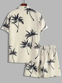 Летний Гавайский комплект 2023 года с принтом пальмы, повседневная пляжная мода, 2 комплекта одежды Изображение 2